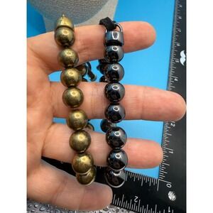 Set of 2 Beaded Adjustable Bracelets Antique Brass and Gunmetal Suede Cord Boho‎